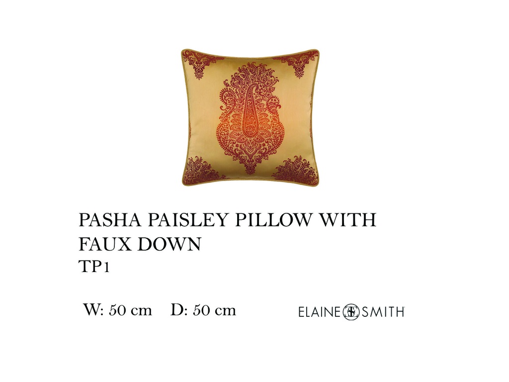 PASHA PAISLEY PILLOW WITH FAUX DOWN