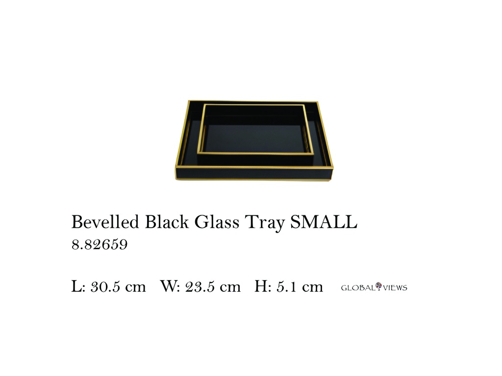 Bevelled Black Glass Tray-Sm