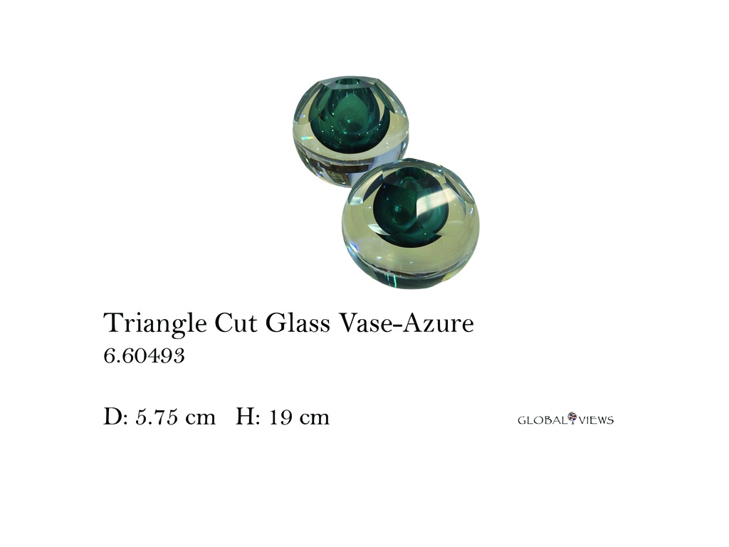 Triangle Cut Glass Vase-Azure