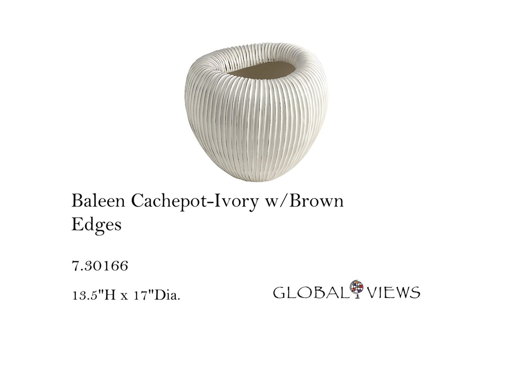 Baleen Cachepot-Ivory w/Brown Edge