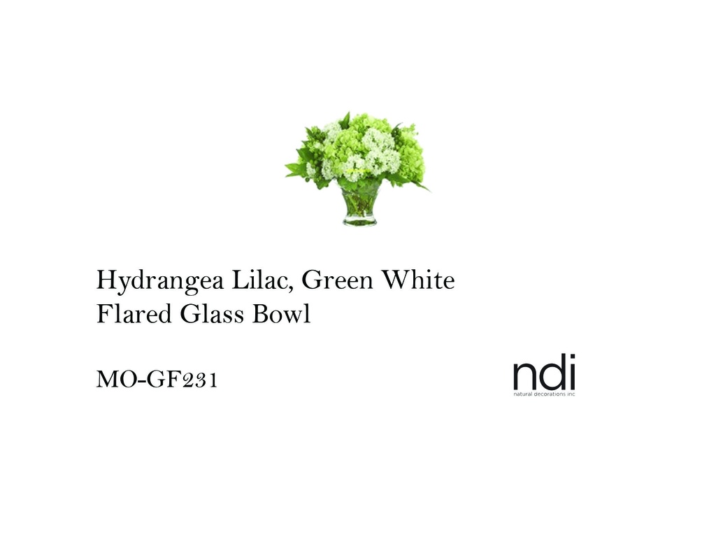 HYDRANGEA LILAC, GREEN WHITE, FLARED GLASS BOWL