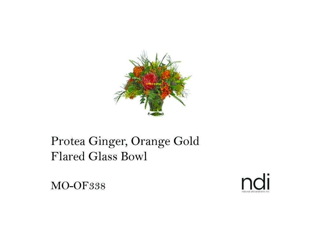 PROTEA GINGER, ORANGE GOLD, FLARED GLASS BOWL