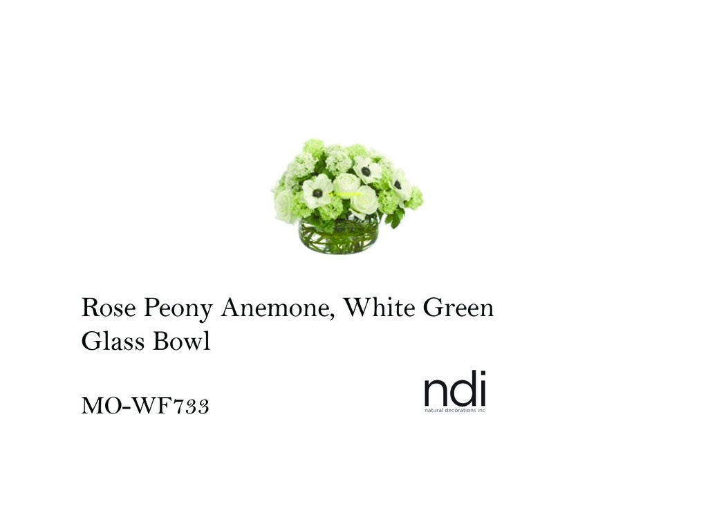 ROSE PEONY ANEMONE, WHITE GREEN, GLASS BOWL