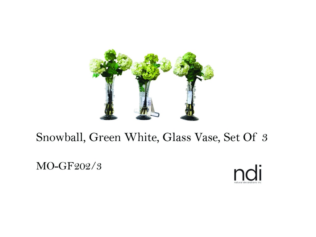 SNOWBALL, GREEN WHITE, GLASS VASE, SET OF 3
