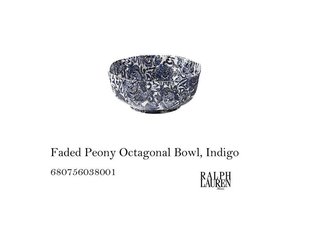 Faded Peony Octagonal Bowl, Indigo