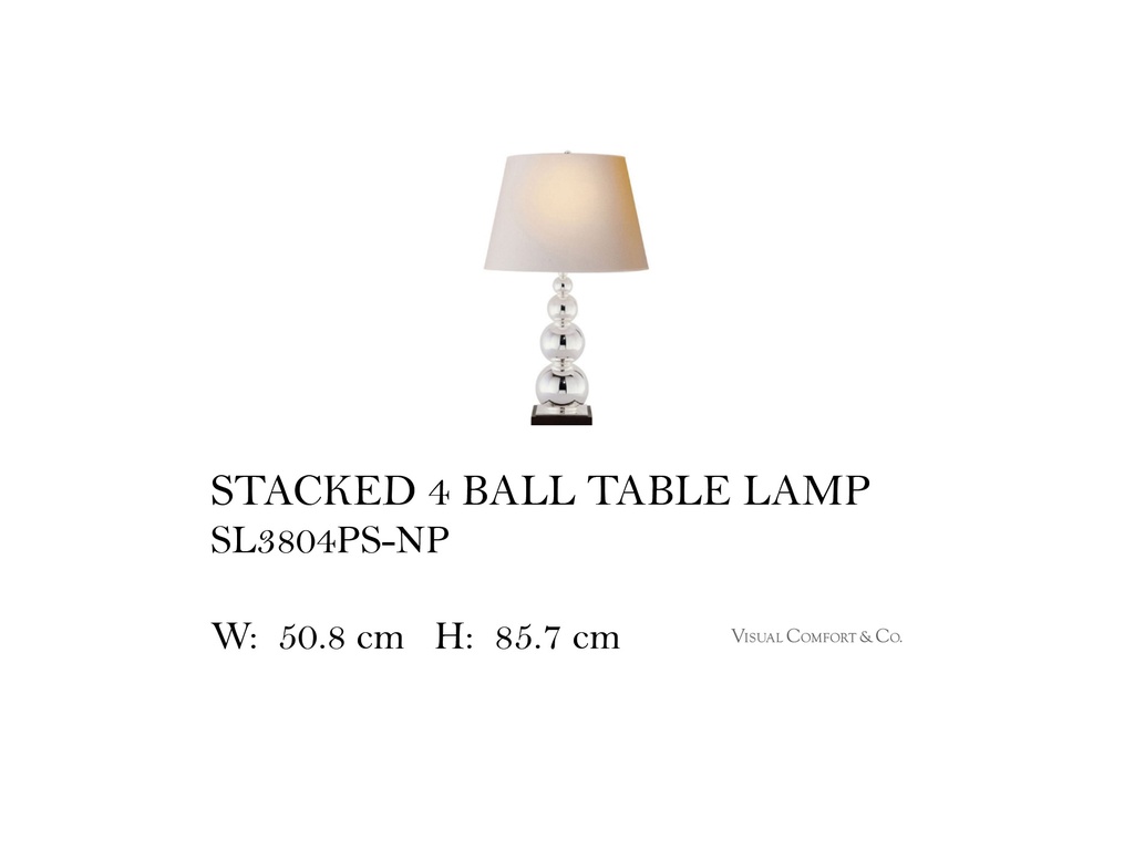LIGHT STACKED 4 BALL TABLE LAMP IN POLISHED SILVER WITH NATURAL PAPER SHADE