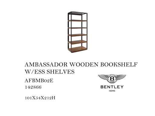 [MHT-000399] AMBASSADOR WOODEN BOOKSHELF W/ESS SHELVES