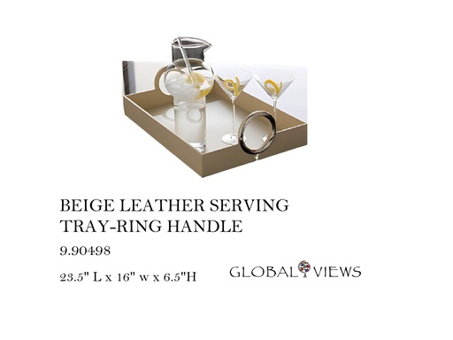 [MHT-001481] BEIGE LEATHER SERVING TRAY-RING HANDLE