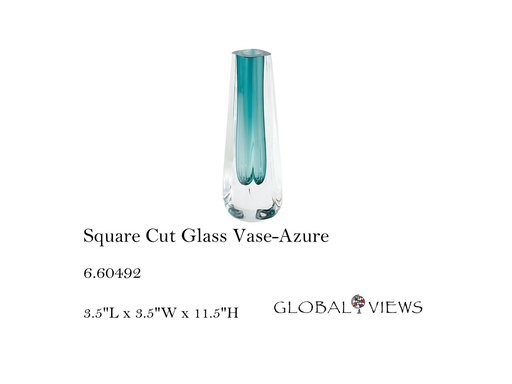 [MHT-004253] Square Cut Glass Vase-Azure