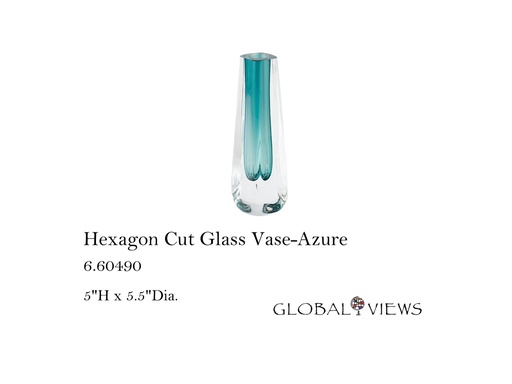 [MHT-004254] Hexagon Cut Glass Vase-Azure
