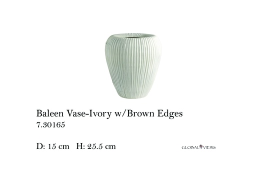 [MHT-004623] Baleen Vase-Ivory w/Brown Edges