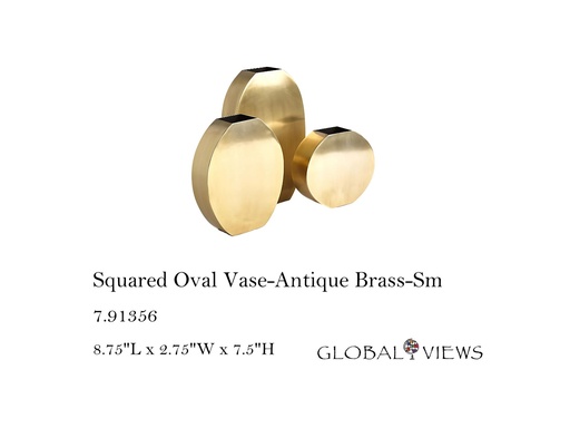 [MHT-004630] Squared Oval Vase-Antique Brass-Sm