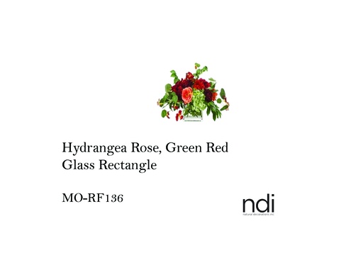 [MHT-002495] HYDRANGEA ROSE, GREEN RED, GLASS RECTANGLE