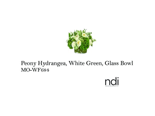 [MHT-003107] PEONY HYDRANGEA, WHITE GREEN, GLASS BOWL