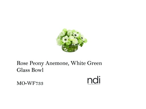 [MHT-003321] ROSE PEONY ANEMONE, WHITE GREEN, GLASS BOWL