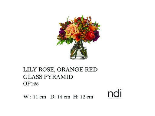[MHT-004601] LILY ROSE, ORANGE RED, GLASS PYRAMID