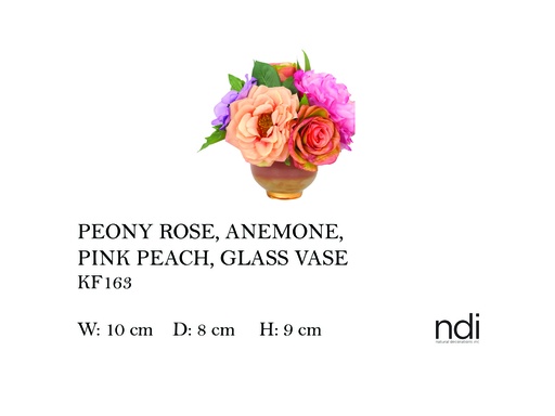 [MHT-004612] PEONY ROSE, ANEMONE, PINK PEACH, GLASS VASE