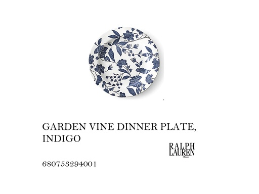 [MHT-004384] GARDEN VINE DINNER PLATE, INDOGO