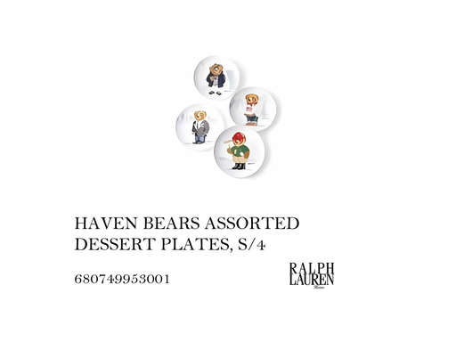 [MHT-004386] HAVEN BEARS ASSORTED DESSERT PLATES, S/4