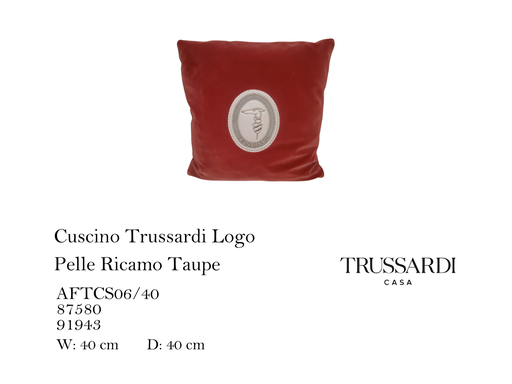 [MHT-000358] Cuscino Trussardi Logo Pelle Ricamo Taupe