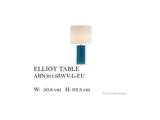 [MHT-002251] ELLIOT TABLE LAMP IN BLUE WAVE WITH LINEN SHADE