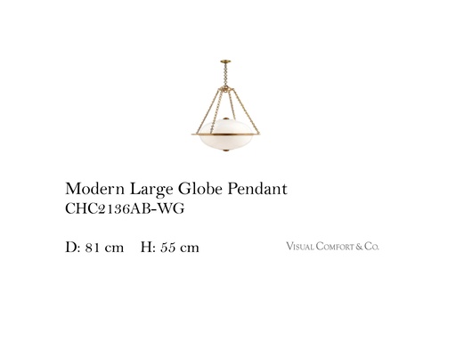 [MHT-002881] MODERN LARGE GLOBE PENDANT IN ANTIQUE-BURNISHED BRASS WITH WHITE GLASS