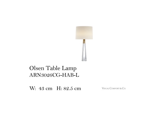 [MHT-003602] TABLE LAMPS OLSEN TABLE LAMP IN CRYSTAL AND HAND-RUBBED ANTIQUE BRASS WITH LINEN SHADE